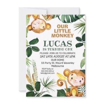 greenery little monkey boys birthday invitation
