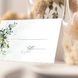 Small Greenery Minimalist Script Wedding Place Invitations Front View