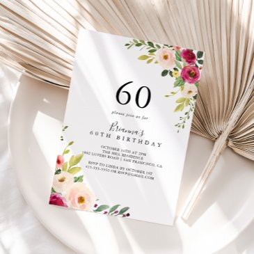 greenery pink blush floral 60th birthday party invitation