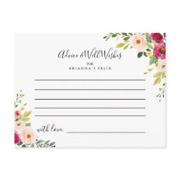 Small Greenery Pink Blush Floral Wedding Advice Card Front View