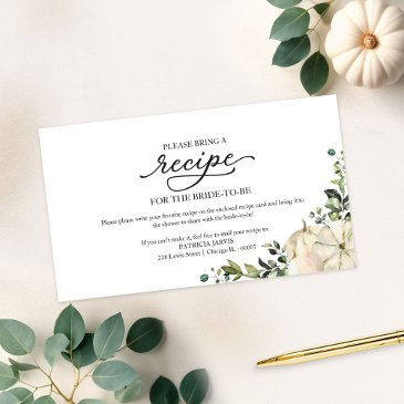greenery pumpkin bridal shower recipe request enclosure invitations