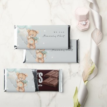 grey blue bearly wait bear balloon baby shower hershey bar favors