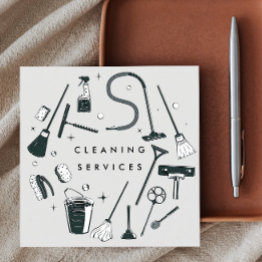Small Grey Cleaning Services Square Business Invitations Front View
