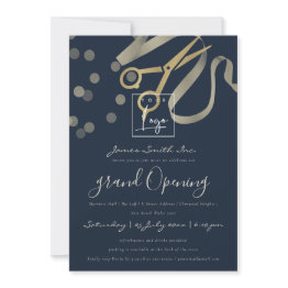 Small Grey Pearl Silver Ribbon Cutting Grand Opening Invitation Front View