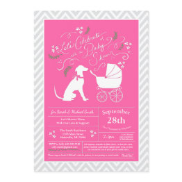 Small Greyhound Dog Baby Shower Girl Pink Invitation Front View