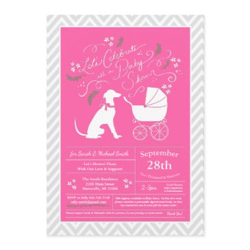 greyhound dog baby shower girl pink invitation