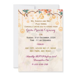 Small Griha Pravesh Invitations Front View