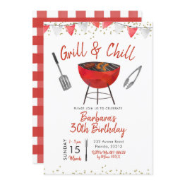 Small Grill And Chill Adult Birthday Invitation Front View