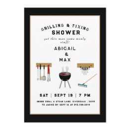 Small Grilling & Fixing Couples Black Shower Invitation Front View