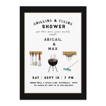 grilling & fixing couples black shower invitation