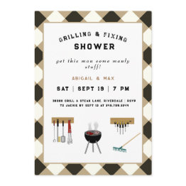Small Grilling & Fixing Couples Wedding Shower Invitation Front View