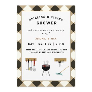 grilling & fixing couples wedding shower invitation