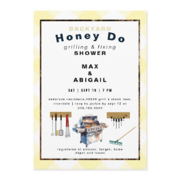 Small Grilling & Fixing Yellow Couples Shower Invitation Front View