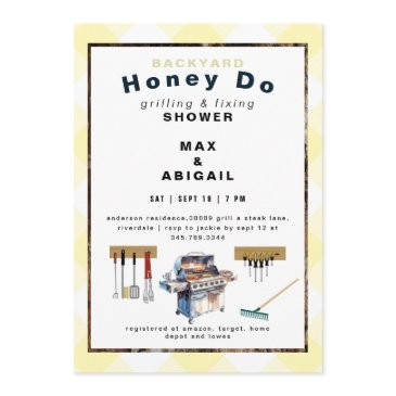 grilling & fixing yellow couples shower invitation