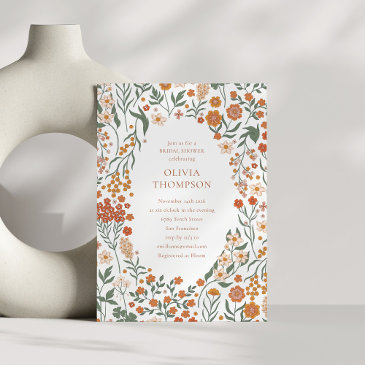 groovy boho orange wildflower whimsy bridal shower invitation