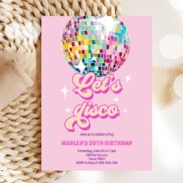 Small Groovy Disco Party Retro 70s Let's Disco Birthday Invitation Front View
