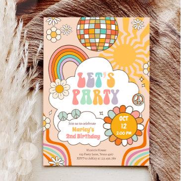 groovy let's party retro 70s rainbow birthday invitation