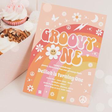 groovy one peace love party rainbow birthday party invitation