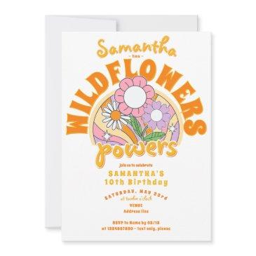 groovy retro 70s wildflower flower power birthday invitation