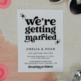 Small Groovy Retro Font Wedding Invitation Front View
