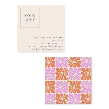 groovy retro orange pink floral logo creative square business invitations