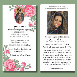Small Guadalupe Virgin Mary Funeral Condolence Spanish Thank You Invitations Front View