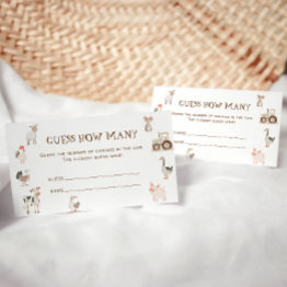 Small Guess How Many Candies Farm Theme Baby Shower Game Enclosure Invitations Front View