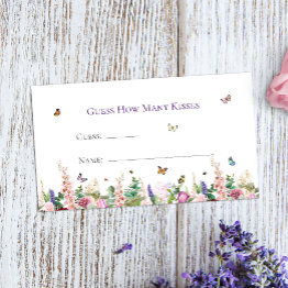 Small Guess How Many Kisses Floral Butterfly Game Enclosure Invitations Front View