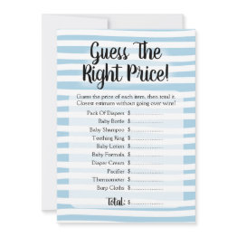 Small Guess The Price Baby Shower Game Blue White Invitation Front View
