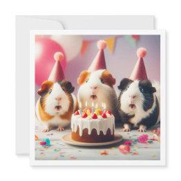 Small Guinea Pigs Eating Cake Birthday Invitation Front View