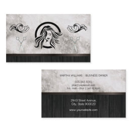 Small Hair Stylist And Beauty | Marble Wood Business Invitations Front View