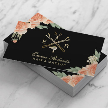 hair stylist gold salon logo vintage floral business invitations