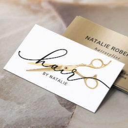 Small Hair Stylist Gold Scissor Elegant Script Salon Business Invitations Front View