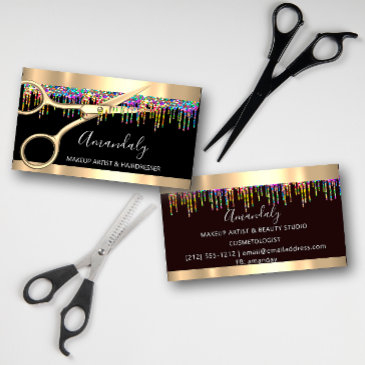 hair stylist hairdresser holograph drips scissors business invitations