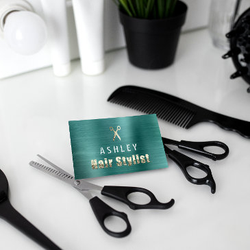 hair stylist salon teal gold appointment invitations