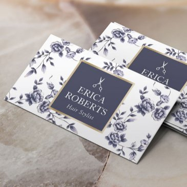 hair stylist vintage blue floral elegant salon business invitations