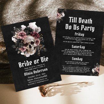 halloween bride or die floral skull bachelorette invitation