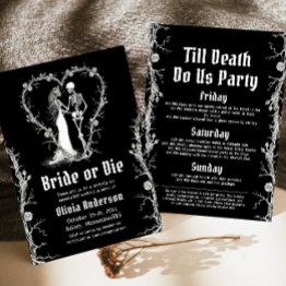 Small Halloween Bride Or Die Skeleton Bachelorette Party Invitation Front View