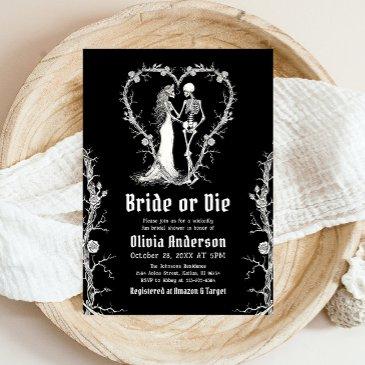 halloween bride or die skeleton bridal shower invitation