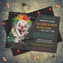 Small Halloween Creepy Clown Funny Adult Scary Party Invitation Front View