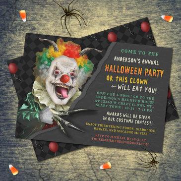 halloween creepy clown funny adult scary party invitation