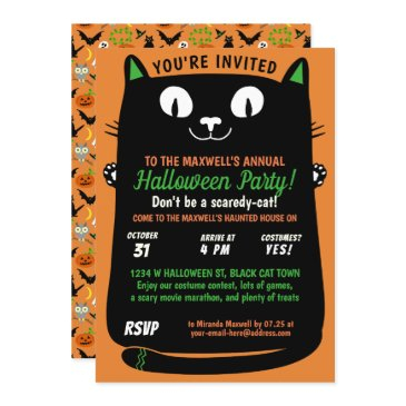halloween cute black cat kids party spooktacular invitation