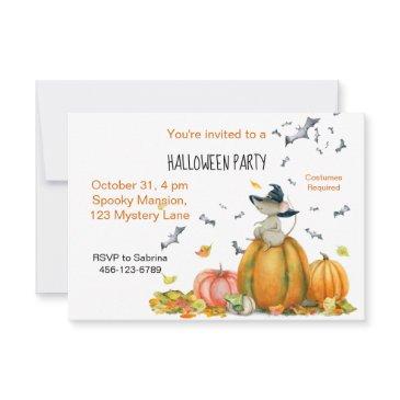 halloween cute cartoon witch mouse invitation
