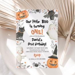 Small Halloween Our Little Boo Birthday Party Invitation Front View