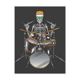 Small Halloween Skeleton Rock Hand Playing Drums Postinvitations Front View