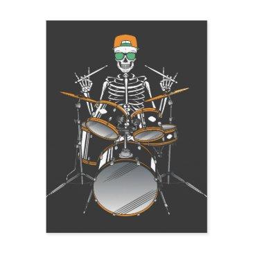 halloween skeleton rock hand playing drums postinvitations