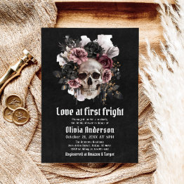 Small Halloween Skull Love At First Fright Bridal Shower Invitation Front View