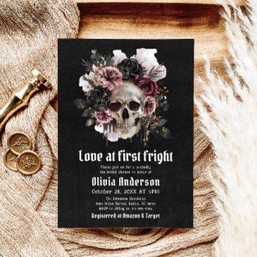 halloween skull love at first fright bridal shower invitation
