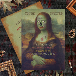 Small Halloween Zombie Mona Lisa Scary Spooky Party Invitation Front View