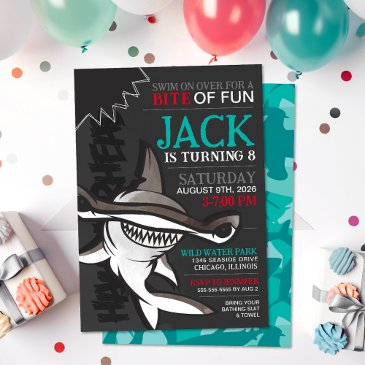 hammerhead shark bite kids birthday invitation